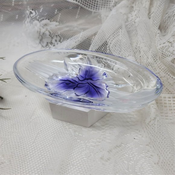 Glass Trinket Bowl w/ Blue Flower - Picture 5 of 9